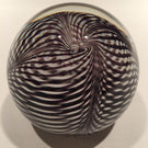 Signed Correia Art Glass Paperweight Black & White Pulled Feather Stripes