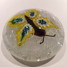 Vintage Murano Art Glass Paperweight Millefiori Butterfly On Bubble Froth Ground