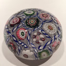 Rare Antique Clichy Art Glass Paperweight Blue Barber Pole Chequer Millefiori
