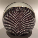 Signed Correia Art Glass Paperweight Black & White Pulled Feather Stripes