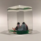 Early Chinese Faceted Art Glass Paperweight Sulphide Painted Duck