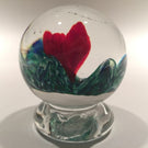 Rare Vintage Joe Zimmerman Art Glass Paperweight Footed Crimp Red Rose