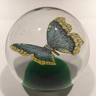 Vintage Beranek Czech Art Glass Paperweight Detailed Butterfly On Green