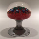 Vintage Strathearn Art Glass Paperweight Doorknob Twists & Millefiori On Red
