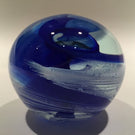 Signed Modern American Studio Art Glass Paperweight Blue & White Swirl