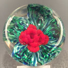 Rare Vintage Joe Zimmerman Art Glass Paperweight Footed Crimp Red Rose