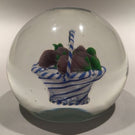 Vintage Murano Art Glass Paperweight Encased Latticino Basket Of Eggplants