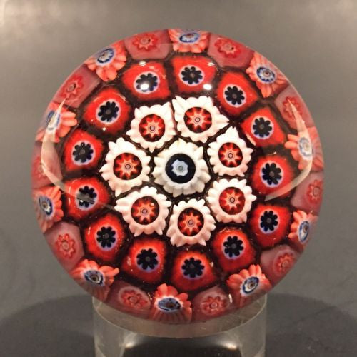 Miniature Strathearn Art Glass Paperweight Concentric Millefiori Brown Ground