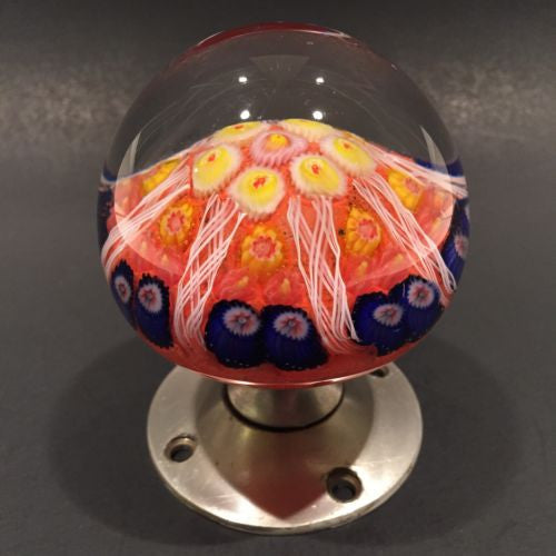 Vintage Strathearn Art Glass Paperweight Doorknob Twists & Millefiori On Orange