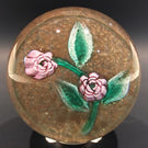 Vintage Murano Art Glass Paperweight Lampworked Rose Millefiori On Aventurine