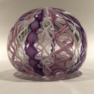 Vintage Signed Murano Art Glass Paperweight Purple & White Crown
