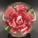 Early Chinese Art Glass Paperweight Footed Pink Crimp Rose Style Peony