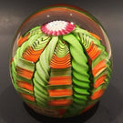 Vintage Murano Art Glass Paperweight Green & Orange Twist Millefiori Crown