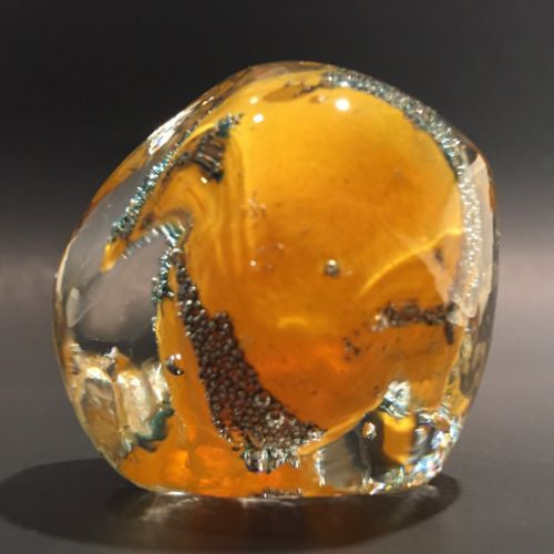 Signed Modern American Studio Art Glass Paperweight Orange Bubble Design