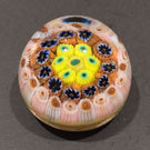 Miniature Strathearn Art Glass Paperweight Concentric Millefiori Yellow Ground