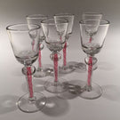 Set Of 6 Antique Art Glass Cordial Wine Glasses W/ Red & White Air Twist Stem