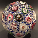 Rare Antique Clichy Art Glass Paperweight Blue Barber Pole Chequer Millefiori