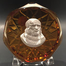 Vintage Cristal D’Albert Faceted Art Glass Paperweight Leonardo DaVinci Sulphide