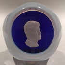 Vintage Baccarat Art Glass Paperweight John F Kennedy Sulphide With Blue Overlay