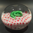 Vintage Chinese Art Glass Paperweight Green Snake Closepacked Millefiori Ground