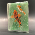 Unusual Vintage Slag Glass Frit Koi Fish Art Glass Paperweight Block