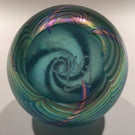 Signed Ornamental Blown Glass OBG Art Glass Paperweight Blue Iridescent Spiral