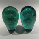 Two Large Antique English Green Bottle Dump Art Glass Paperweights Foil Flowers
