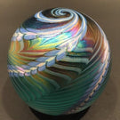 Signed Ornamental Blown Glass OBG Art Glass Paperweight Blue Iridescent Spiral