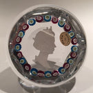 Vintage Saint Louis Art Glass Paperweight Queen Elizabeth Sulphide & Millefiori