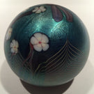 Vintage Orient & Flume Art Glass Paperweight Blue Iridescent Dragonfly