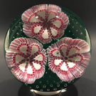 Vintage Murano Art Glass Paperweight Complex Pink Millefiori flowers on Green