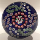 Antique Clichy Art Glass Paperweight Complex Millefiori Garland On Blue Ground