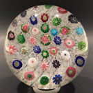 Huge Clichy Art Glass Paperweight Concentric Millefiori On Muslin W/ Roses