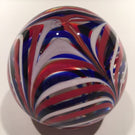 Vintage American MMA Art Glass Paperweight Red White Blue Marbrie