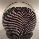 Signed Correia Art Glass Paperweight Black & White Pulled Feather Stripes