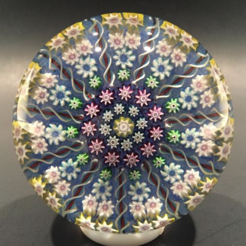 Vintage Perthshire Art Glass Paperweight 11 Spoke Twists & Millefiori on Blue