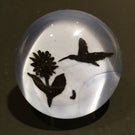 John Gooderham Art Glass Paperweight Button Hummingbird & Flower Silhouette