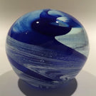 Signed Modern American Studio Art Glass Paperweight Blue & White Swirl