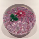 Signed Peter Holmes Selkirk Art Glass Paperweight Floral Pink Latticino