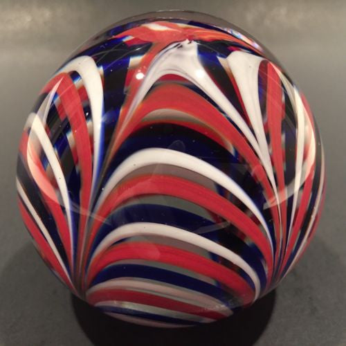 Vintage American MMA Art Glass Paperweight Red White Blue Marbrie
