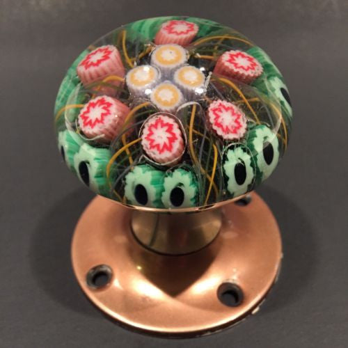Vintage Strathearn Art Glass Paperweight Doorknob Twists & Millefiori On Black