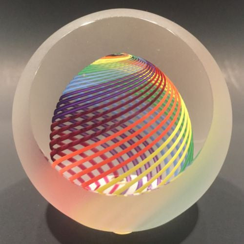 Signed Paul Harrie Art Glass Paperweight Frosted Rainbow "Tropic"
