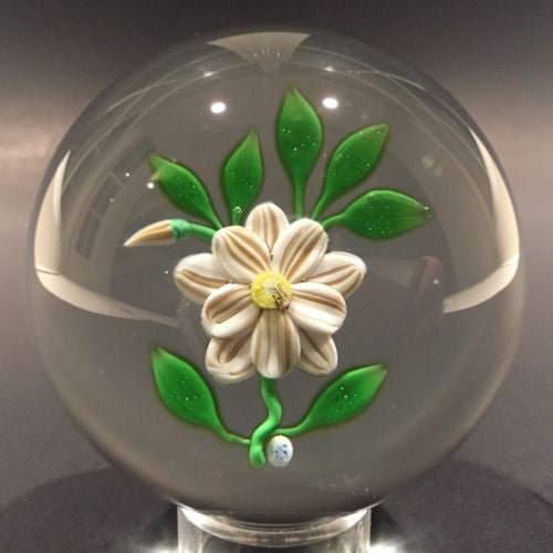 Rare Vintage Hugh Smith Art Glass Paperweight White Floral Lampwork