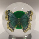 Vintage Beranek Czech Art Glass Paperweight Detailed Butterfly On Green