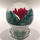 Rare Vintage Joe Zimmerman Art Glass Paperweight Footed Crimp Red Rose