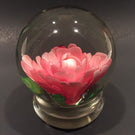 Early Chinese Art Glass Paperweight Footed Pink Crimp Rose Style Peony