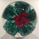 Rare Vintage Joe Zimmerman Art Glass Paperweight Footed Crimp Red Rose