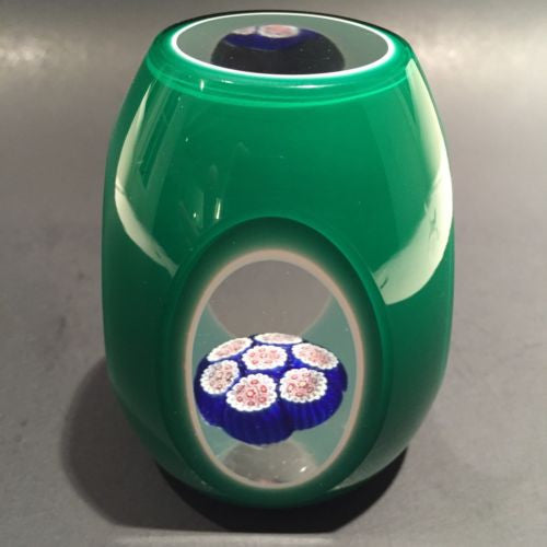 Vintage Murano Art Glass Paperweight Complex millefiori & Double Overlay