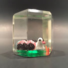 Early Chinese Faceted Art Glass Paperweight Sulphide Painted Duck