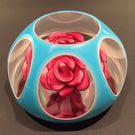 Rare Murano Art Glass Paperweight Crimp Rose w/ Blue Overlay 1885 Date Cane